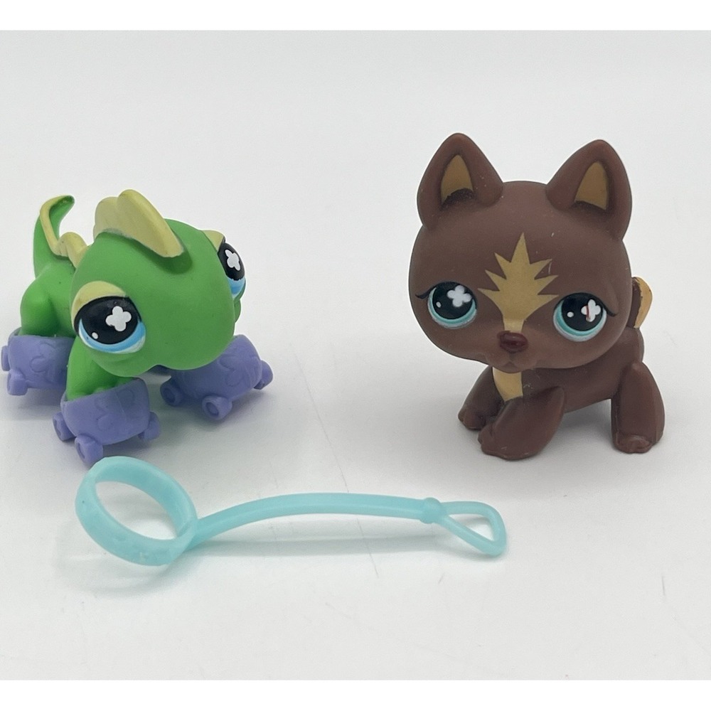 2008 Littlest Pet Shop #650 & #651 German Shepherd & Iguana LPS Complete Rare